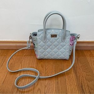 Betsy Johnson Baby Blue Sling Crossbody Zipped Bag with floral design